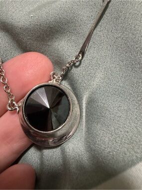 Sarah Coventry Silver-Tone Necklace with Black Faceted Round Stone Pendant